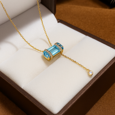 Emerald Blue 18K Gold Plated & S925 Sterling Silver Gemstone Necklace